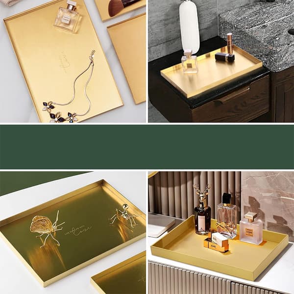 Rektangulär dekorativ bricka i guld, badrumsbricka 20x10cm