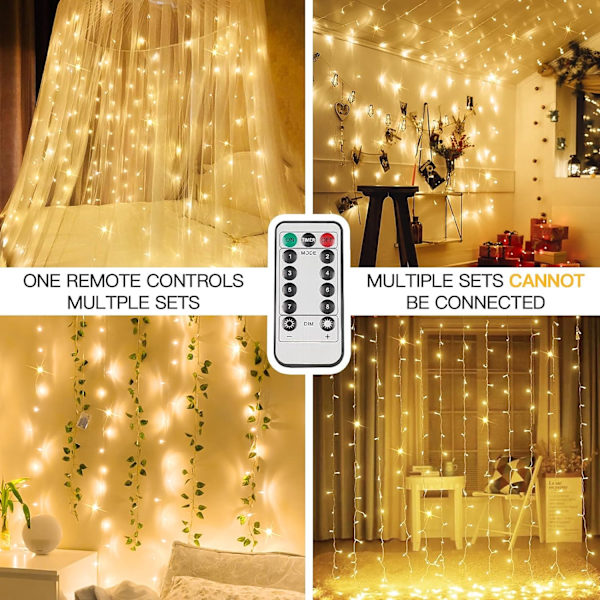 Gardinljus för sovrum, 200 led hängslinga utomhus vattentät Warm White USB-200 LED