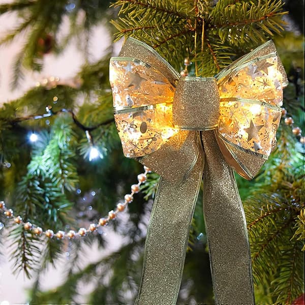 2-pack Stora LED Jutesäcksväv Rosetter för Julgran, Julklappsförpackning, Partydekoration