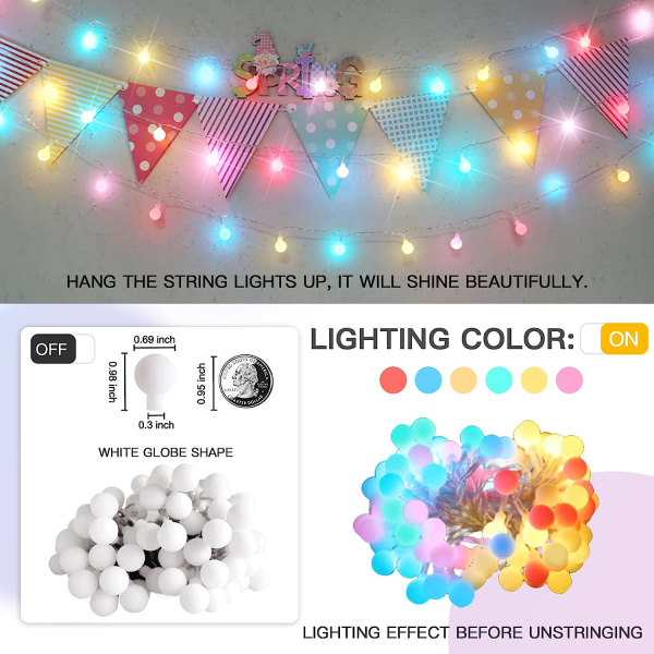 Globe String Lights Sovrum, 100 Led Fairy Lights Plug in, Indoor Stri Multicolor 50 LED USB