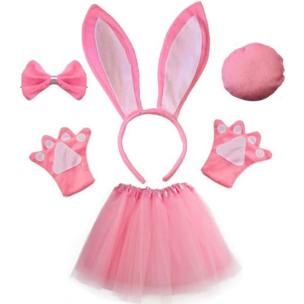 Påsk kanin öronbåge kjol Halloween djur pannband sminkboll vuxen tecknad söt kanin pannband kjol handske set om 5 pink