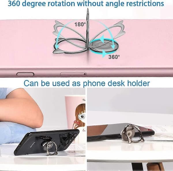 5 st Mobiltelefon Ring Katt Fästbart Stöd 360 Grader Svart
