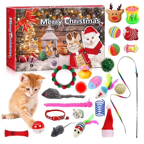 Julkalender för Katter - 24 Fack Blind Box med Kattleksaker, Figurer & Klockor