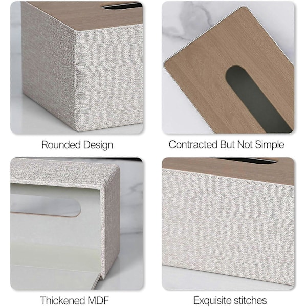 Servettlåda, Rektangulär, PU Läder Ansiktsservetter, Dispenser Box Hållare för Byrå Badrumsinredning (Beige)
