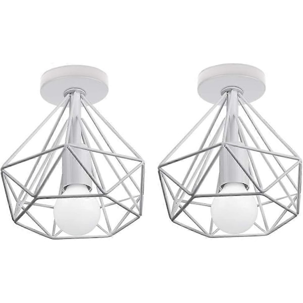 Industriell Retro Metall LED Taklampa E27 Romboidebur 25cm för Matsal, Bar, Sovrum, Kök och Vardagsrum (Set om 2 Vita)