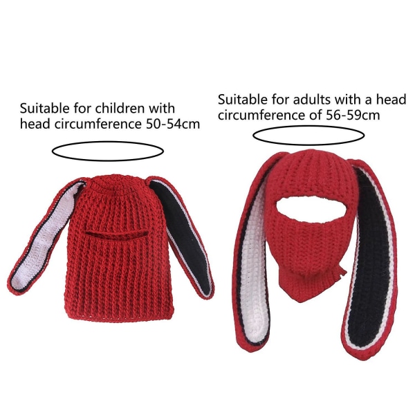 Balaclava-hatt med långa kaninöron Vindtät Andningsbar Söt Kaninhatt Kaninöron Hattar för Cosplay Dark red Adult