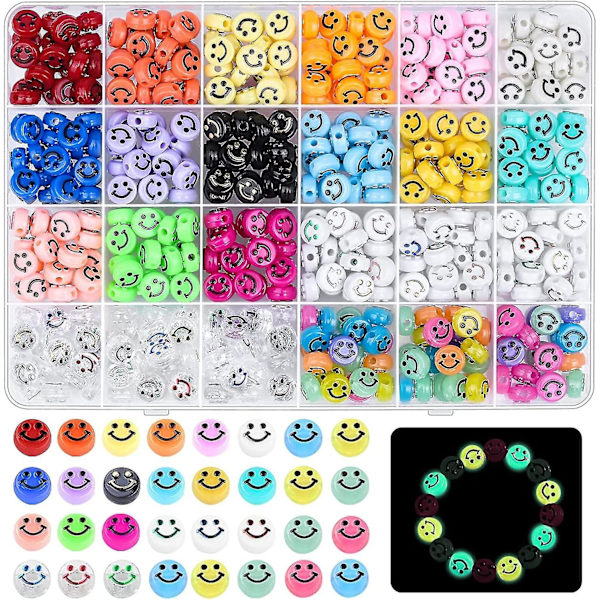 480 st Smiley Face Pärlor, 37 Färger, Akryl, Glada Pärlor