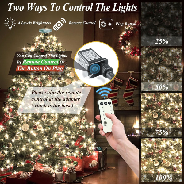 Julgransbelysning, 400 LED-julljus med 8 ljuslägen & M White-400LED