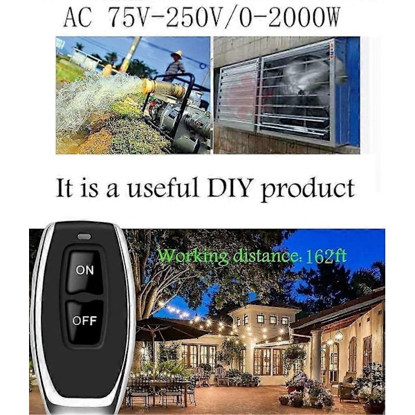 Trådlös högeffekts fjärrkontrollbrytare, AC 12V-48V fjärrkontroll för lampor, vattenpumpar, hushållsapparater, jordbruksbevattning