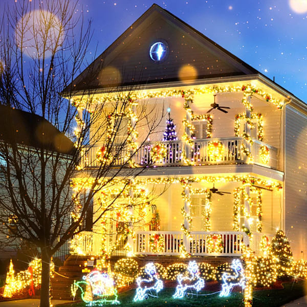 Julbelysning Utomhus, 20 meter 200 LED Varma Vita Stränglampor, Vit Warm White 300LED CONNECTABLE