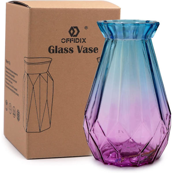 Glasvas Gradient Flerfärgad Vas Geometrisk Facetterad Färgglad Glasvas för Hem, Kontor eller Bröllopspresent till Familjen SWHY