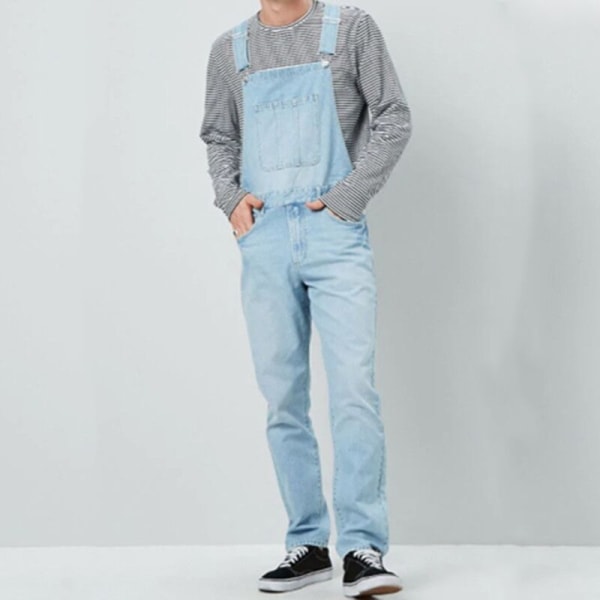 Män's Jeansbyxor Overaller Denimbyxor Fickplan Komfort Andningsbar Utomhus Daglig Utgång Bomullsblend Mode Casual Mörkblå Ljusblå light blue 2XL