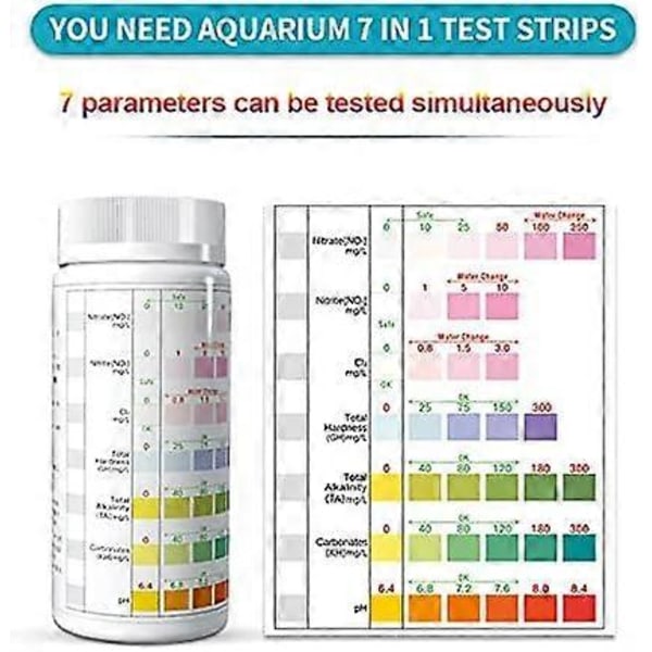 100 st PH Testremsor för Akvarium Testremsor 7 i 1 Fisk Tank Test Kit Bubbelpool Testremsor Testkit Pool Testremsor för Akvarier Tropiska/Kalla