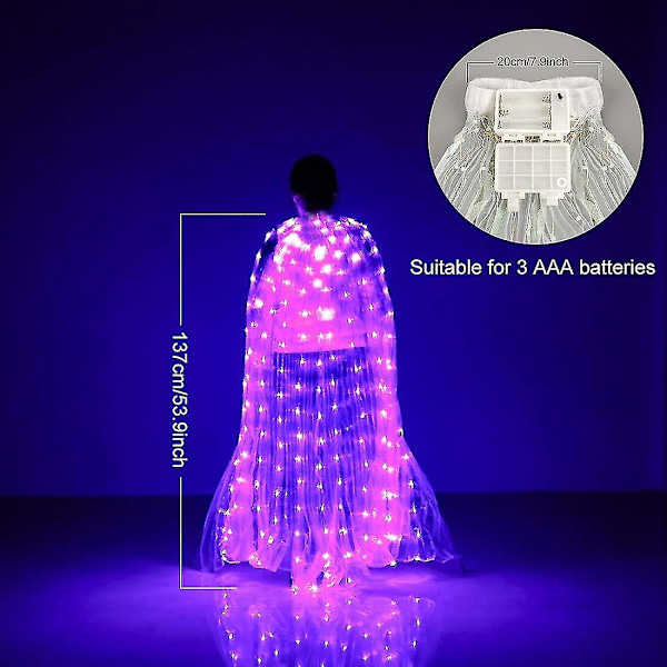 LED-vingar för magedans med utdragbara pinnar - Halloween- och julscenkläder för vuxna och barn Purple - 110cm Kids