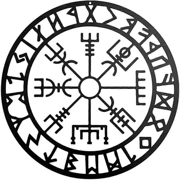 Viking Kompass Väggkonst, Nordisk Kompass Skulpturer Svart Ihålig Järn Metall Väggdekoration för Sovrum Modernt Sovrum Metall Väggdekoration (28cm)