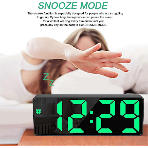 Digital väckarklocka, stor LED-display, med snooze-funktion och justerbar ljusstyrka, USB-laddning, kontor