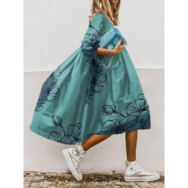 Swingklänning för kvinnor Boho-klänning Midiklänning Vit Gul Röd 3/4 L Green S