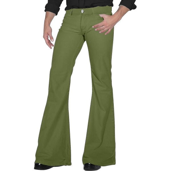 70-talsdiscobyxor för män herr jeansbyxor med klockbotten 60-tal 70-talsbyxor Vintage jeansbyxor Jeans för män 8 februari A002-army Green X-Large