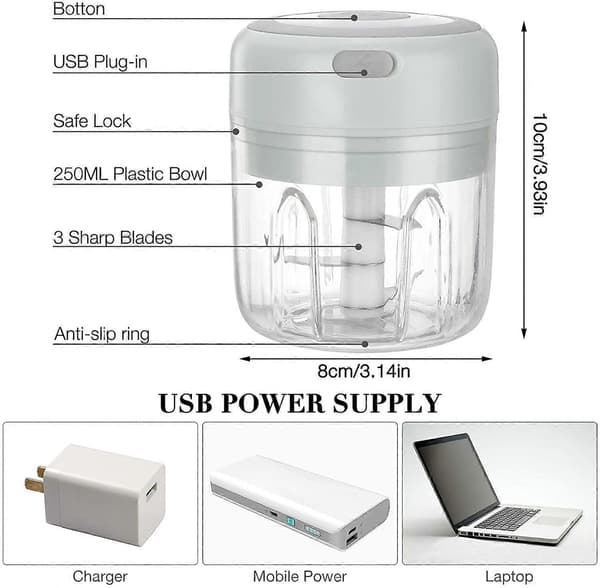 Elektrisk Hackare Vitlök Lök Hackare Frukt Kött Multi Hackare Med USB-Laddning 250ml