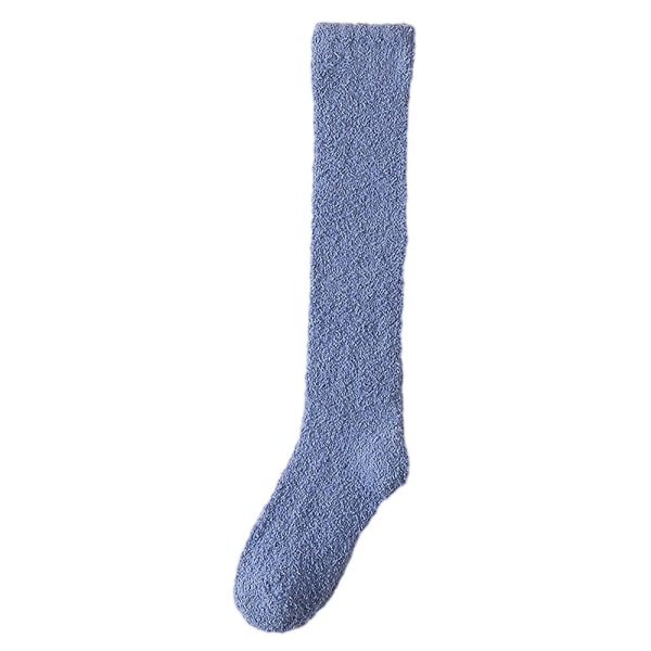 Stretchiga Coral Fleece strumpor för kvinnor Vintervarma knähöga mjuka sängstrumpor Blue