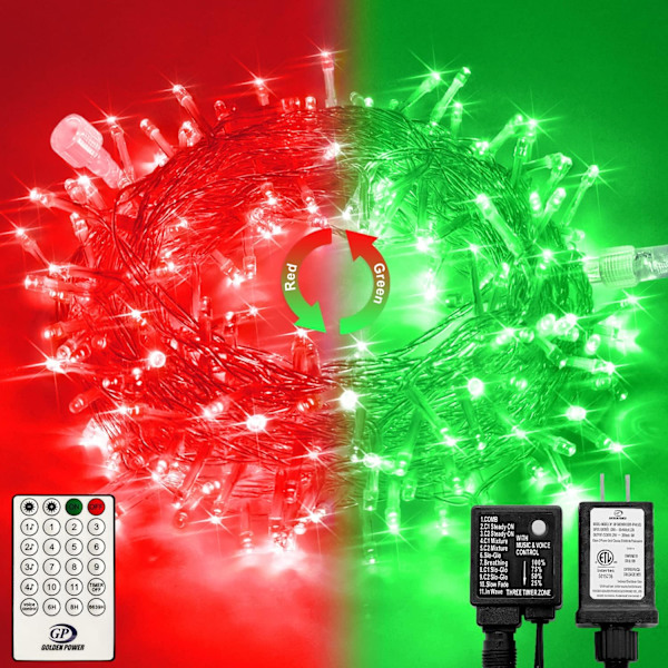 Varmvit julbelysning inomhus, 33ft 100 LED julslinga Red and Green