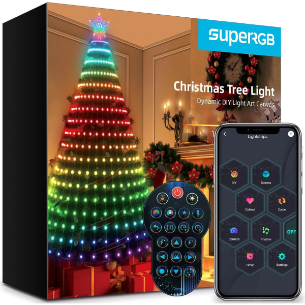 6 Ft Smart Christmas Tree Lights - 400 lysdioder med fjärrkontroll och appkontroll - 7Ft - Without Christmas Tree