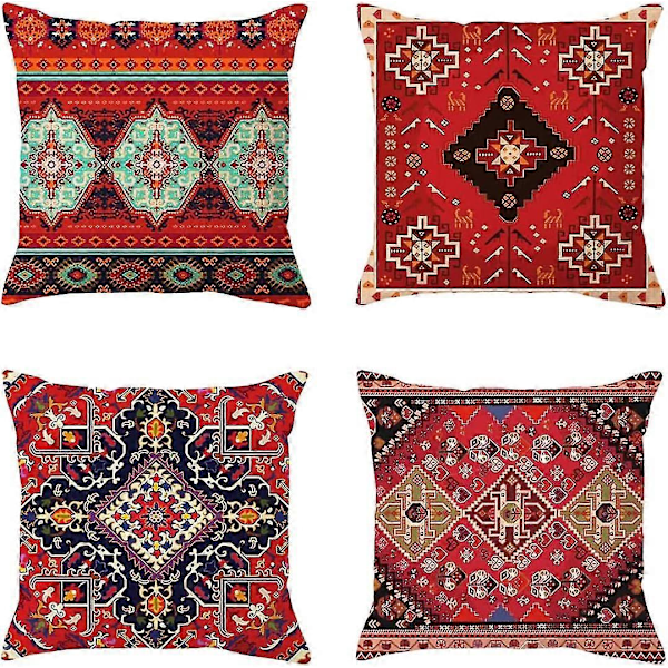 Kuddfodral Boho Röd Utomhus Dekorativa Örngott, Abstrakt Persisk Mattmönster, nytt Persisk Mattmönster För Soffa Fyrkantig Kudde