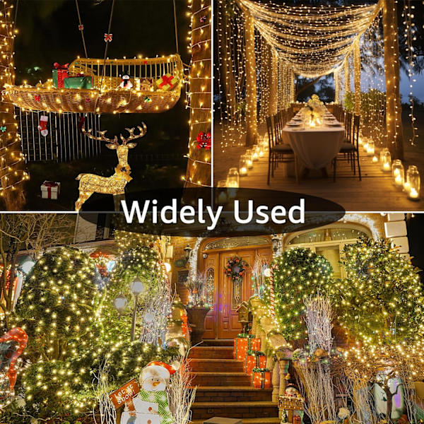 shineshine 197FT 600LED Julbelys utomhus, Vattentät 8 Belysnings Warm White 600 LED