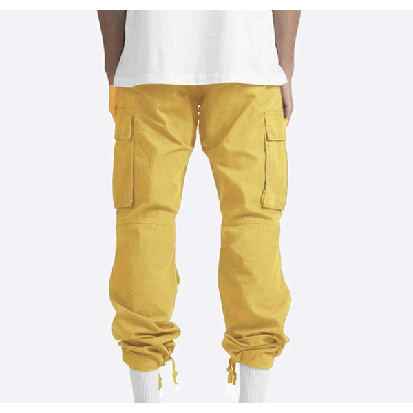 Män Solid Casual Flera fickor utomhus Rak typ Fitness Byxor S Yellow