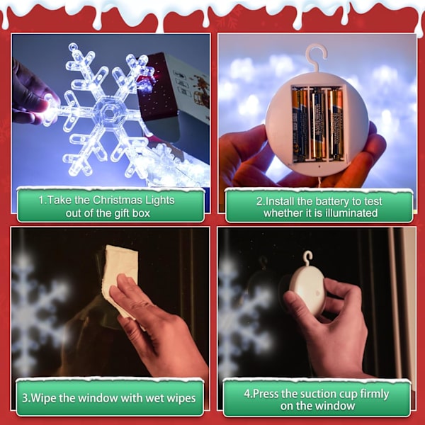 3st julfönsterbelysningsdekorationer, batteridriven jul Wi White Snowflake