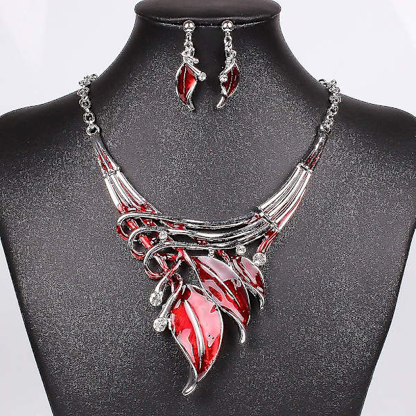 Halsband Örhänge Crystal Smycken Set red