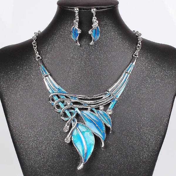 Halsband Örhänge Crystal Smycken Set Blue