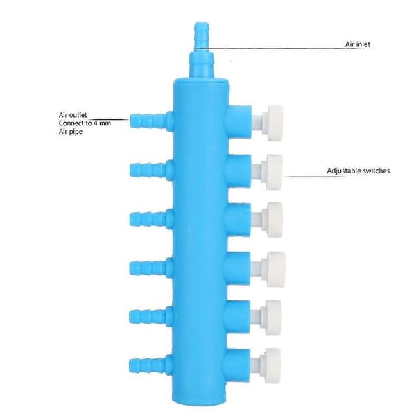 2 st Akvarium Luftpump Splitter Justerbar Akvarium Luftflödeskontrollventil Distributör Splitter Luftslanganslutning Luftpumpstillbehör (6-vägs)