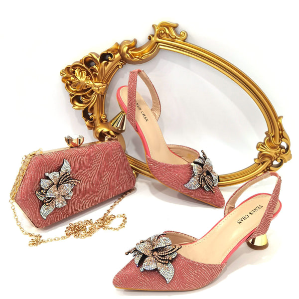 Italiensk design sko och väska Set Hög kvalitet handgjorda dam skor & matta coral 41
