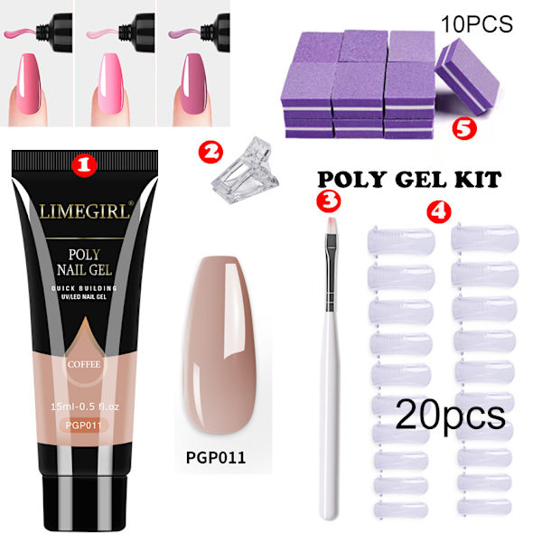 Poly Gel Nagelsats - Gel-förlängningsnagelsats Startpaket PGP011