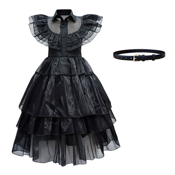Gotisk Klänning Barn Flickor Cosplay Wednesday Addams Familjen Kostym Halloween Klänning Födelsedagsfest Dresses 160cm