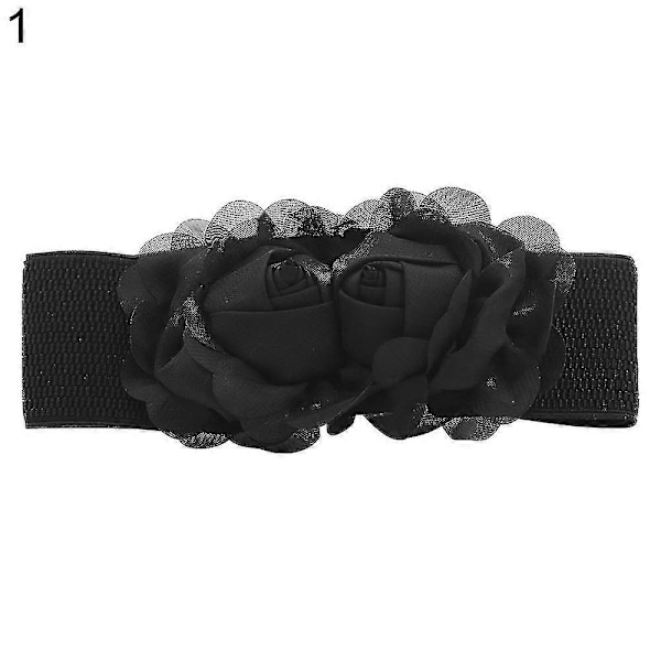 Dam Mode Dubbla Rosblommor Elastiskt Stretch Midjebälte Bred Stretch Midjeband