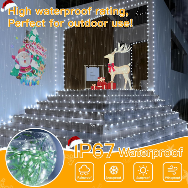 Ollny Christmas Lights 800LED 262FT Plug in, IP67 Waterproof Green Wir Cool White 800LED