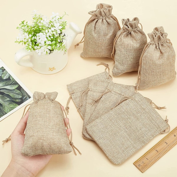 Elite 100 st Burlap Påsar Dragkedja Jute Presentpåsar Sache stil 1