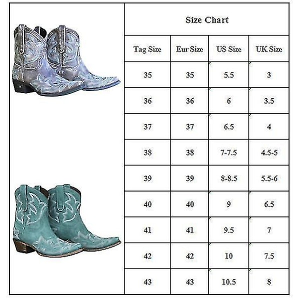 Dam Retro Broderade Western Cowboy Boots Spetsig tå Låg Blockklack Red 43