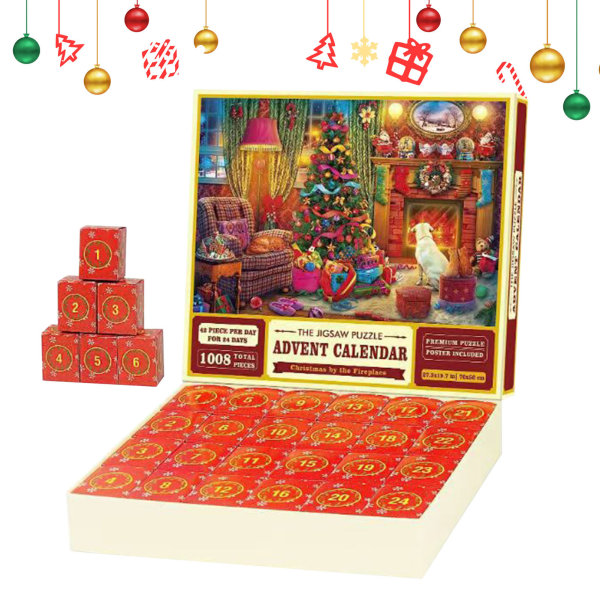 Julpussel Adventskalender 2023, 1008 bitar Pussel 24 dagar Chri C