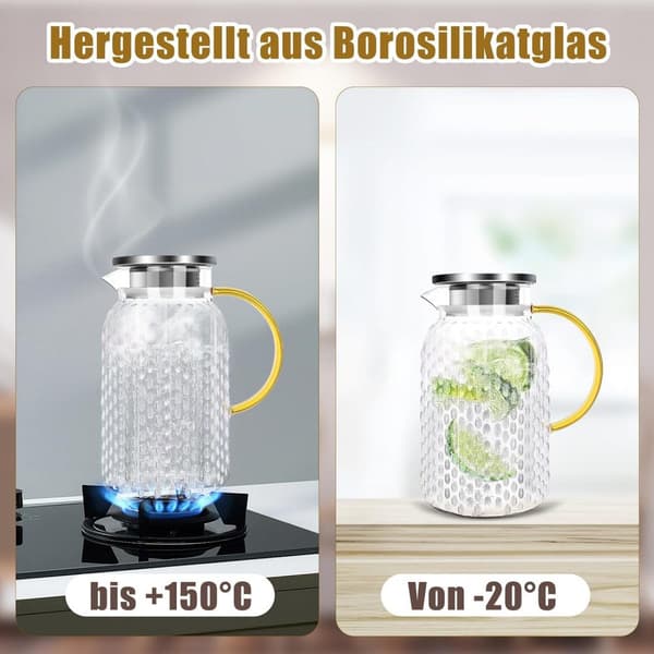 Glaskaraff 1500ml, stor diameter, lätt att rengöra