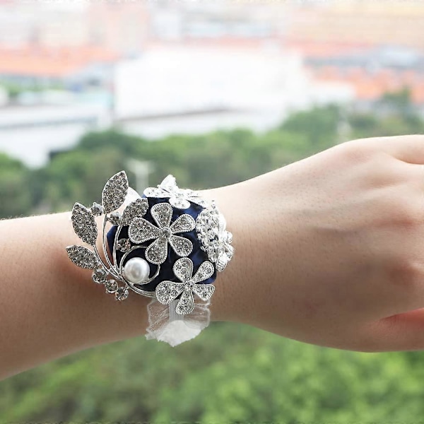 Handledsblomma med pärlor och strass för bröllop, festblomma och blomset (Marinblå, 2 stycken)