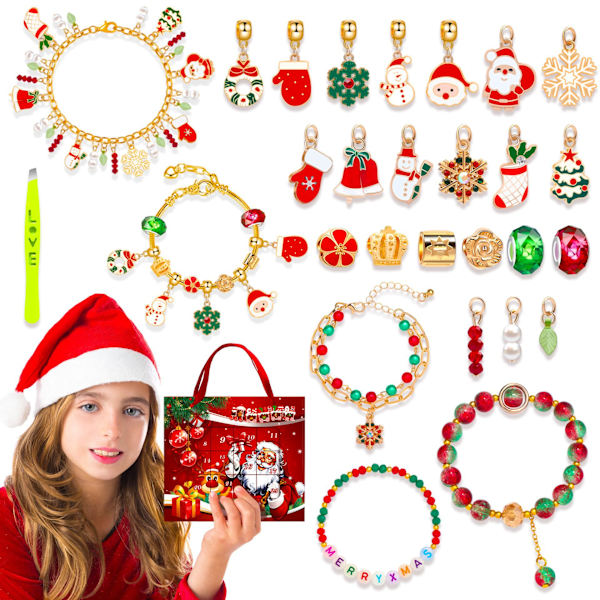DIY Pärl armbandssats - 24-luckors julnedräkningsblindbox för flickor