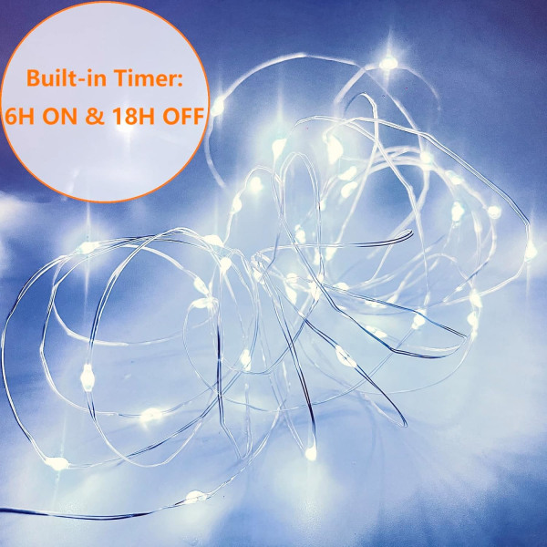 4-pack Batteridrivna Elf-Ljus med Timer, Vattentäta 16FT 50 LED Warm White&Multi Color 8 pack 50 LED