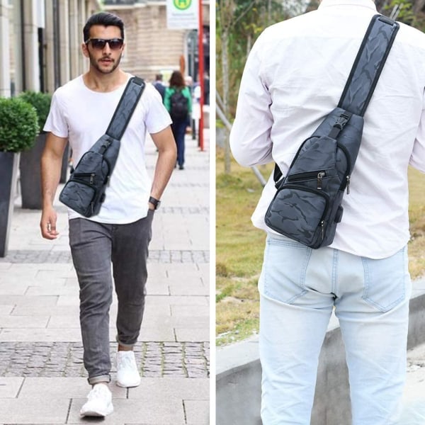 Slingväska, Bröstväska med USB-laddningsport, Lätt för Män och Kvinnor 5 Kamouflage Grey Sling Bag