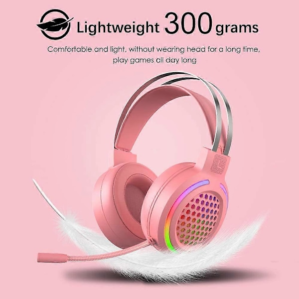 Gaming Headset, 3,5 mm Trådbundna Brusreducerande Hörlurar med RGB Chroma Bakgrundsbelysning för PS4/Xbox One/Mac/PC (Rosa)