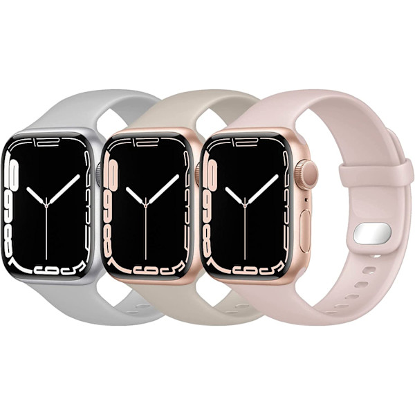 Kompatibelt med Apple Watch Armband Mjuk Sport Silikonband Grå/Starlight Beige/Pink Sand 42/44/45 mm
