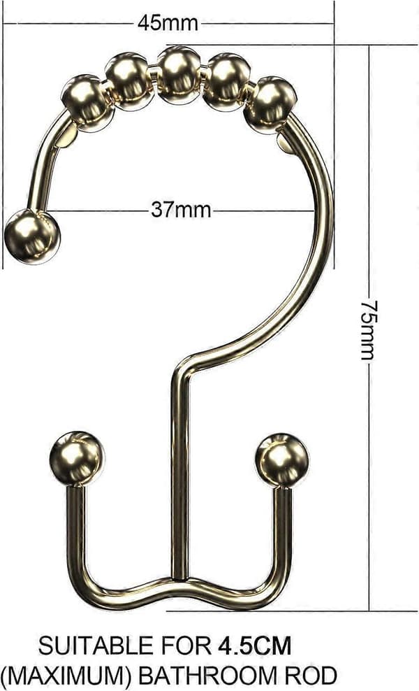 12-pack Duschdraperikrokar, Rostfria Metall Dubbelglidande Duschdraperiringar för Badrumsduschdraperier - Guld