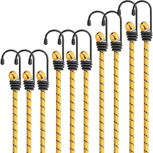 Bungee Rep Heavy Duty Spännare Paket med 10 Stycken 60cm Gröna Bungee Snören med Krokar för Att Skydda Möbler, Vagnar, Campingtält, Motorcyklar